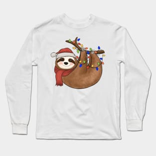 sloth christmas tree lights funny sloth Long Sleeve T-Shirt